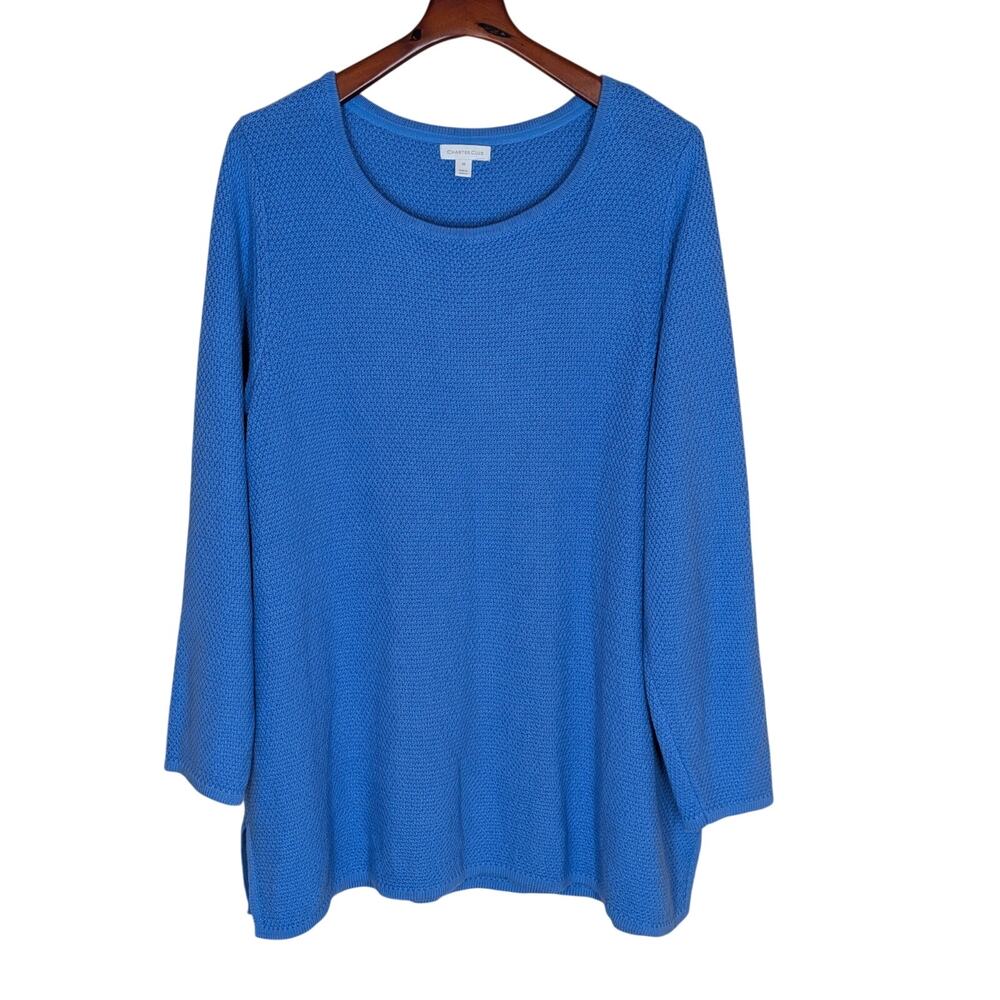 Charter Club Womens Blue Long Sleeve Tunic Pullover Knit Sweater Plus Size 3X